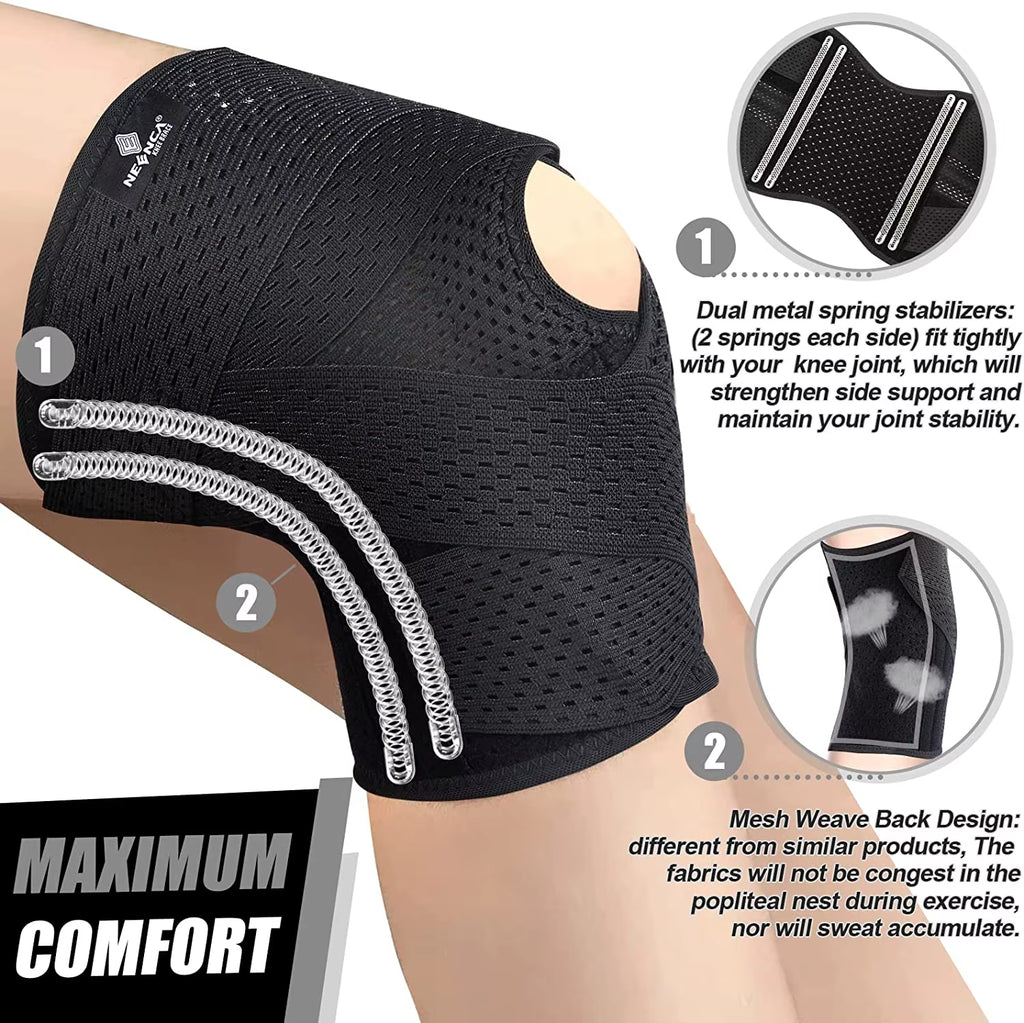 Knee Brace for Knee Pain Compression Knee Support with Air Mesh Fabric Side Stabilizers Meniscus Tear ACL Arthritis Relie